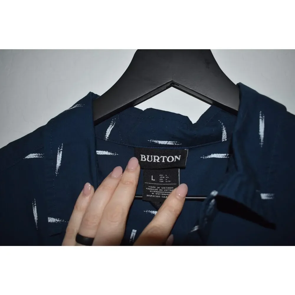 Burton Short Sleeve Button Down Navy Blue Printed Shirt Sz L
